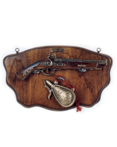 Display Plaque With Pistol & Flask - 17th Century 